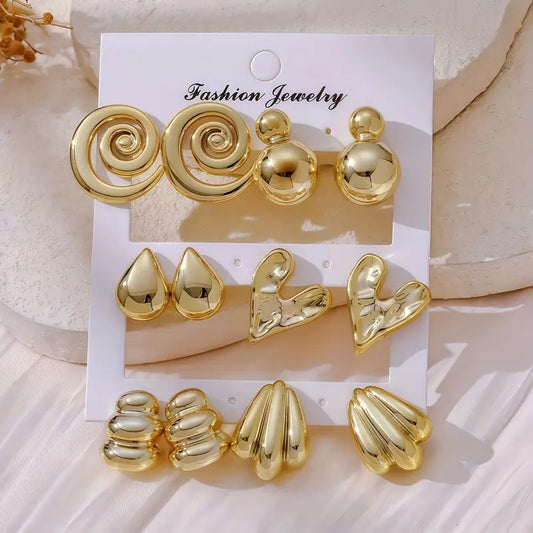 6 Pairs of European and American Geometric Irregular CCB Earrings Set