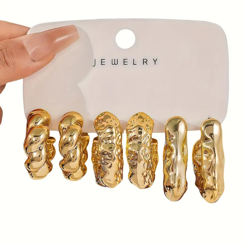 6pcs Set of Stylish and Elegant Water Drop C-Shaped Hoop Earrings