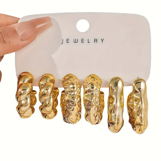 6pcs Set of Stylish and Elegant Water Drop C-Shaped Hoop Earrings