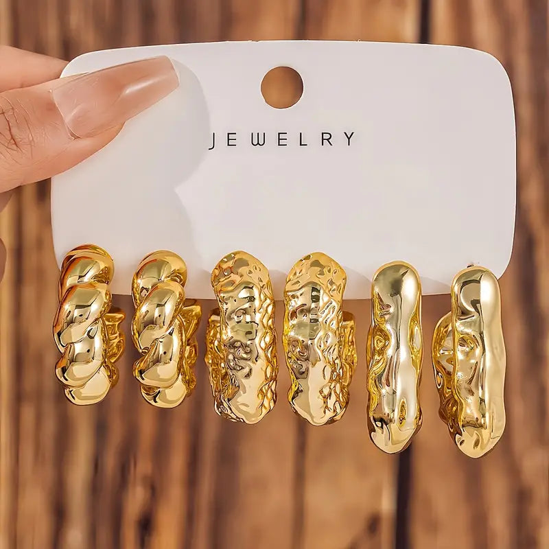 6pcs Set of Stylish and Elegant Water Drop C-Shaped Hoop Earrings
