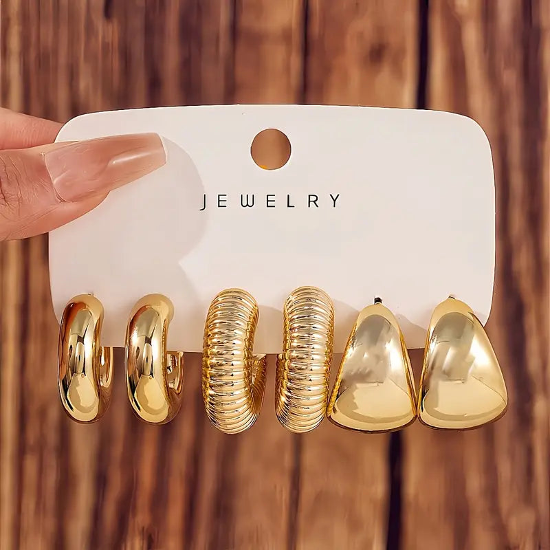 6pcs Set of Stylish and Elegant Water Drop C-Shaped Hoop Earrings